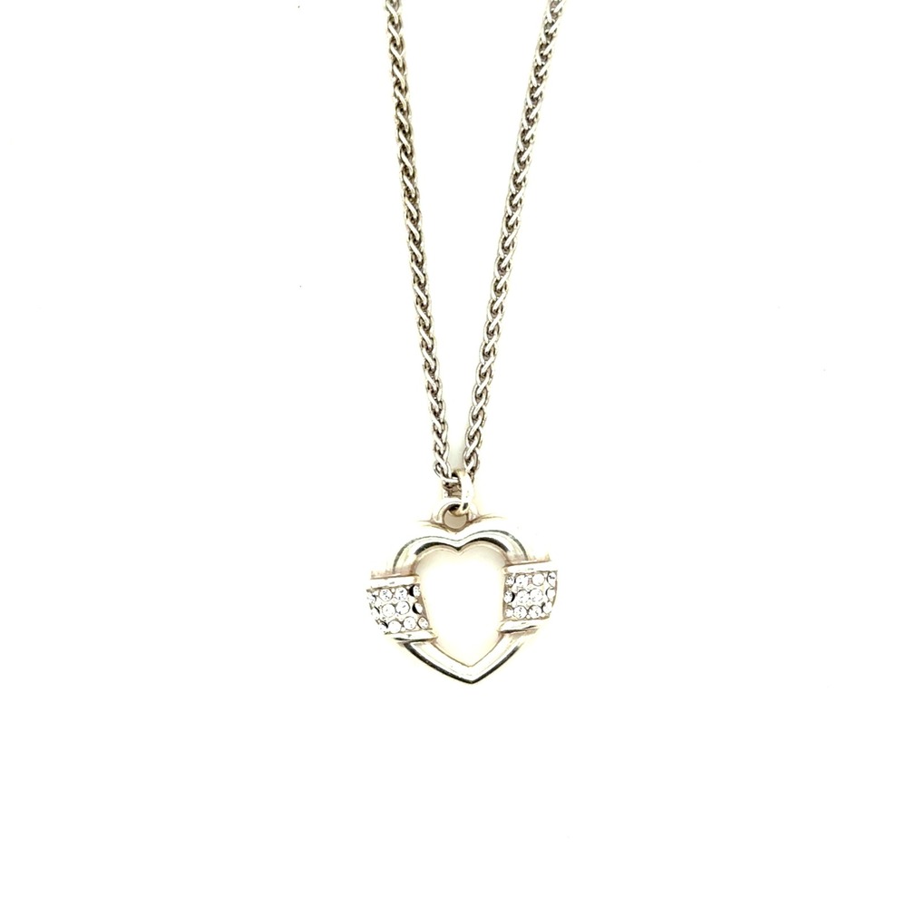 Brighton Reversible Crystal Heart Pendant Necklace Silver Tone Wheat Chain